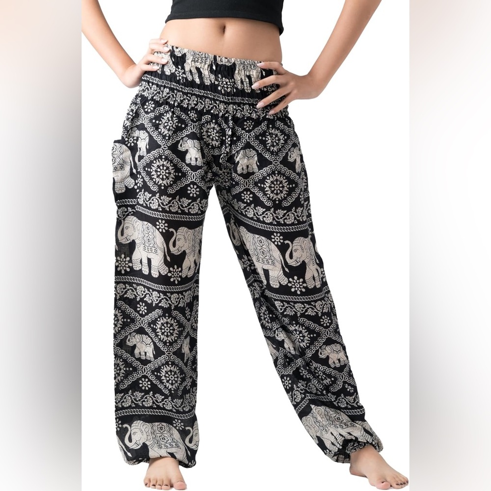 B Bangkok Pants Thai Thailand VIRAL TRENDY Elephants Harem Balloon Pants sz OS